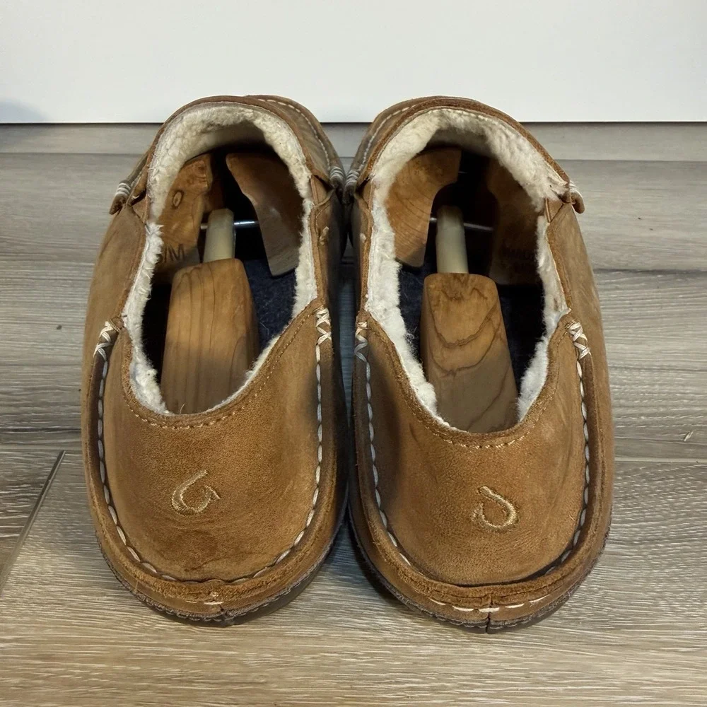 Olukai Brown Nubuck Pile Lined Moccasins Mens 11 M